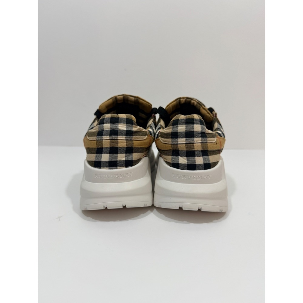 Burberry Ramsey Sneakers Womens 38 Beige Vintage Check Leather Platform - Picture 4 of 14
